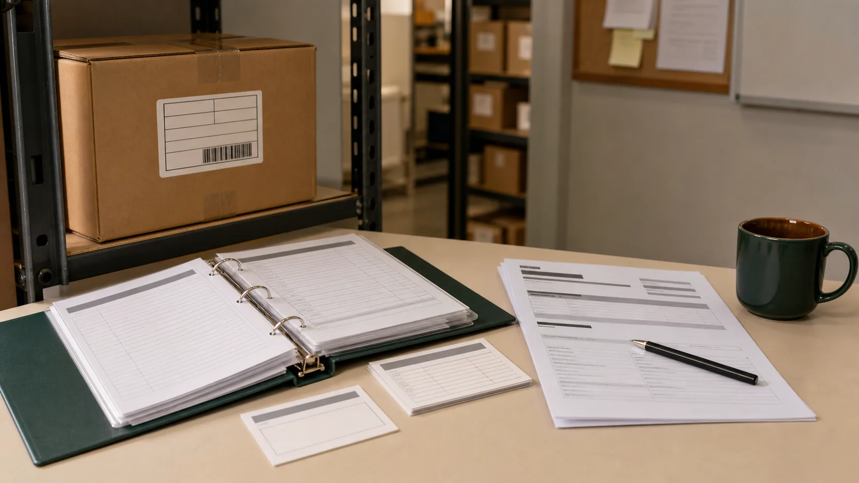 A physical carton connected to movement cards, a count reason and a reproducible report