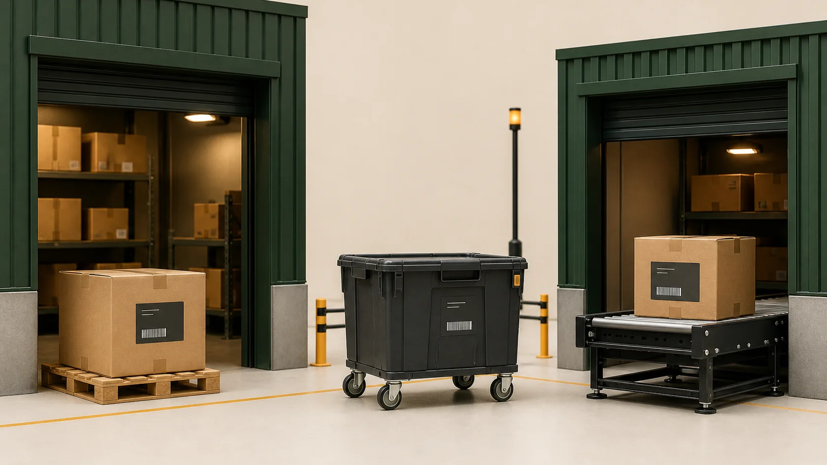 Warehouse origin, transit tote and destination connected by one physical transfer